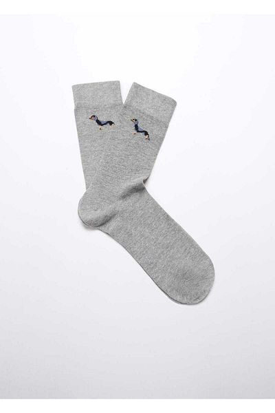 MANGO Man Baumwollsocken mit Hundestickerei
