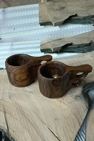 Kerem Sertaç Şekür Ceviz Agğacından Ahşap Kuksa Bardak 2'li