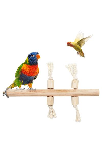Alyones Natural Wood String Perch Stand - Parrot Perch Toys, Bird Cage Pole Accessories