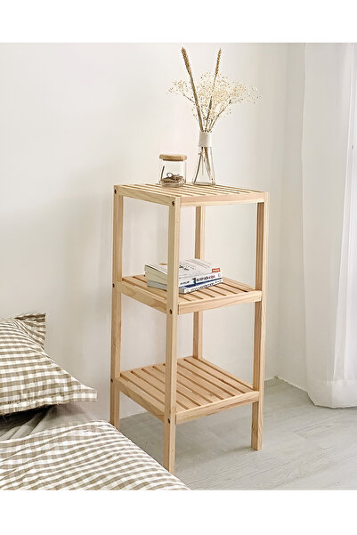 NORA DEKOR 3 Katlı Masif Ahşap Yatak Odası Komodin Şifonyer Çok Amaçlı Raf