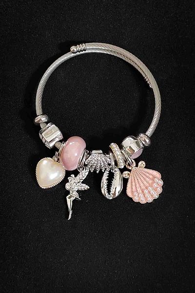 The Collection Tarnish Resistant White Seashell Style Charm Model Steel Bracelet
