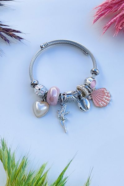 The Collection Tarnish Resistant White Seashell Style Charm Model Steel Bracelet