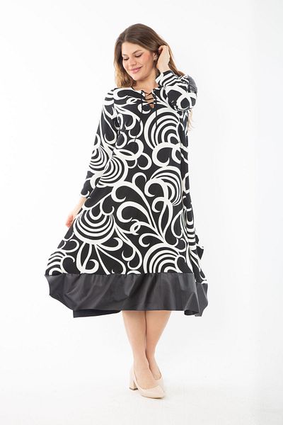 Şans Women's Plus Size Gray Sleeve and Skirt Garni and Collar Lace Detailed Dress 65N37355