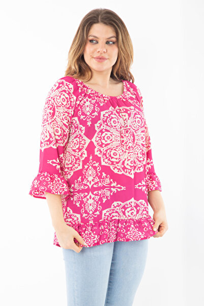 Şans Női nagyméretű Fujya gallér, rugalmas ujjú és szoknya, bélelt krepp blúz 65N37360