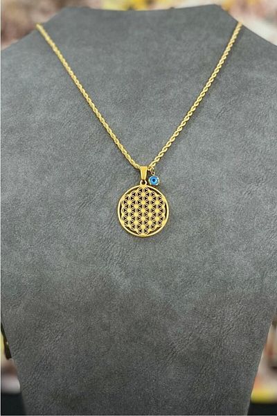 Bhs life Thick Chain with Evil Eye Beads - Steel Tree of Life Necklace 40