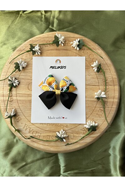 MeloKids Lemon patterned black clip ribbon buckle
