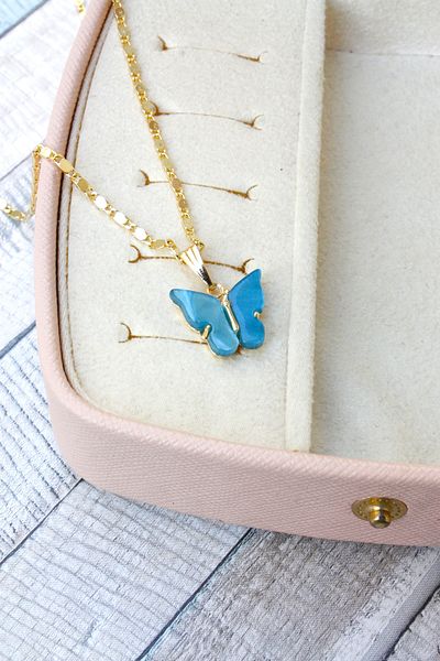 Neva GOLD PLATED ARPA CHAIN TURQUOISE COLOR BUTTERFLY BIGUTER NECKLACE