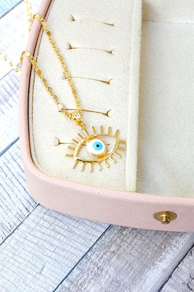 Neva GOLD PLATED ARPA CHAIN WHITE MINEL RA EYE BIGUTER NECKLACE