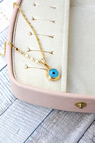 Neva GOLD PLATED ARPA CHAIN ROUND EVIL EYE BIGUTER NECKLACE
