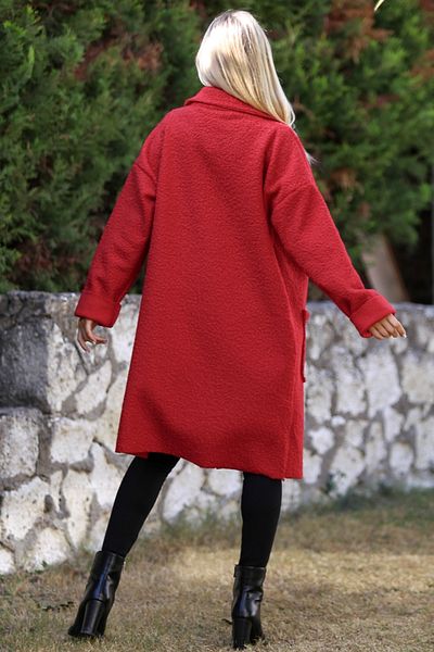 Chiccy Κόκκινο όρθιο γιακά μακρυμάνικο παλτό με διπλή τσέπη με φερμουάρ