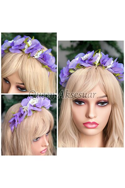 QUEEN AKSESUAR Coroană de metal liliac violet pentru femei și copii, cu design special, cu flori artificiale, pentru logodna, pentru ziua specială a miresei