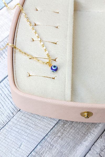 Neva GOLD PLATED ARPA CHAIN NAVY BLUE MURANO STONE EVIL EYE BIGUTER NECKLACE