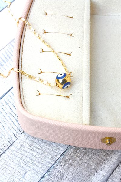 Neva GOLD PLATED ARPA CHAIN NAVY BLUE MINI CUBE BIGUTER NECKLACE