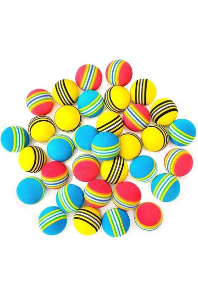 Genel Markalar 3lü Gökkuşağı Sünger Kedi Köpek Çiğneme Oyun Topu 4,2 Cm Diş Ç...