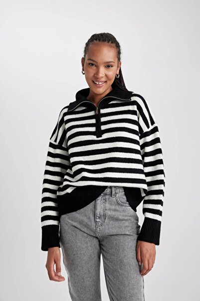 DeFacto Oversize Fit Polo Yaka Çizgili Kazak A7173ax23wn