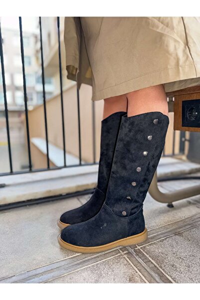 Kadınsı Shoes Evan Çıtçıtlı Nubuk Kumaş Kadın Çizme