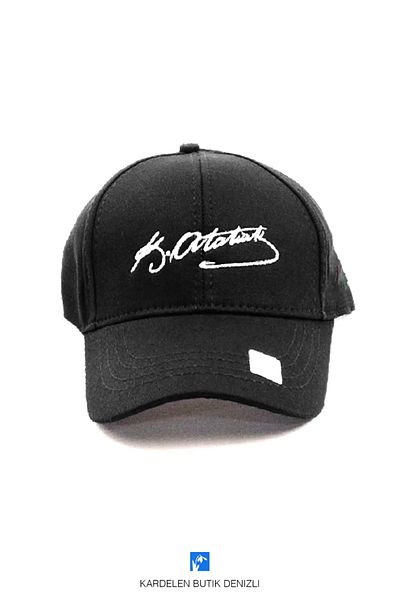 Kardelen Butik Denizli Eck Textile Unisex Black Ataturk Embroidered Hat