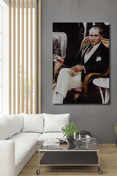 Teona Ahşap Dekoratif Dikey Kahve İçen Atatürk Duvar Tablo Ahşap Dikdörtgen T...
