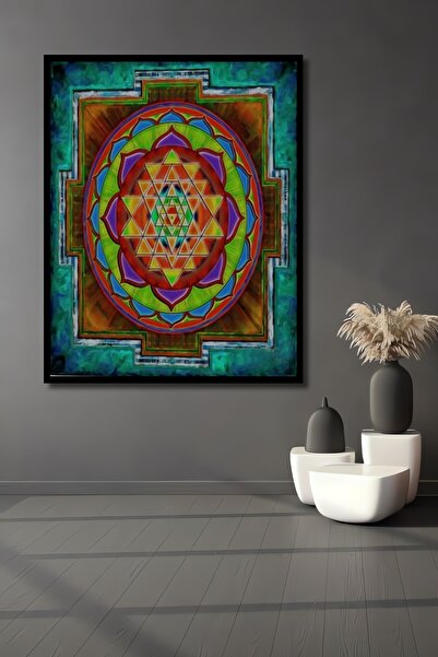 Teona Ahşap Sri Yantra Ahşap Tablo - Bolluk - Bereket - Şans - Doğurganlık Çe...