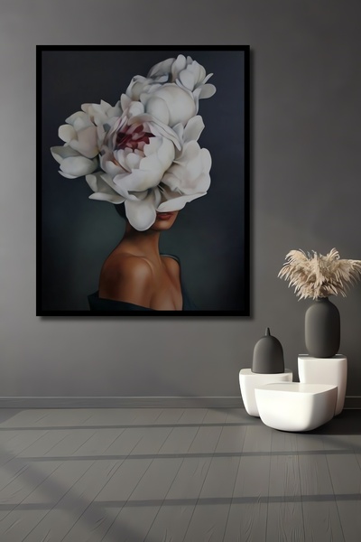 Teona Ahşap Simli Ahşap Tablo,Gül Kafalı Kadın Resim,Gümüş Sim Işlemeli Çerçe...