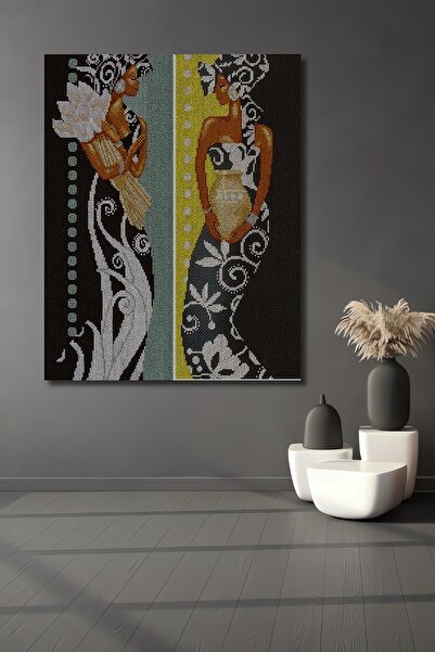 Teona Ahşap Dekoratif Dikey Nakış Görünümlü Afrikalı Kadın Duvar Tablo Ahşap ...