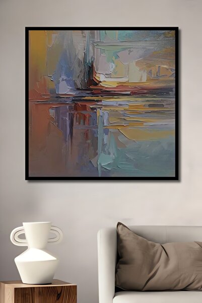 Teona Ahşap Soyut Tekne Manzaralı Yağlı Boya Görünümlü Ahşap Tablo Çerçeve Gö...