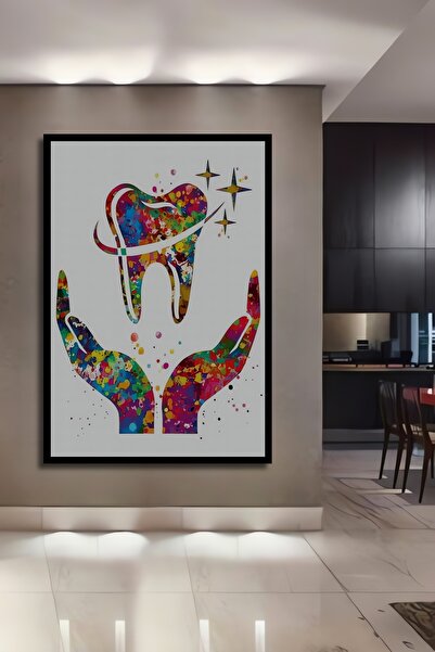 Teona Ahşap Diş Hekimi Diş Tabibi Poliklinik Dikey Ahşap Tablo Çerçeve Görünü...