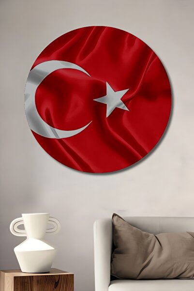 Teona Ahşap Dekoratif Ahşap Tablo Türk Bayrağı Al bayrak Şık Yuvarlak Duvar D...