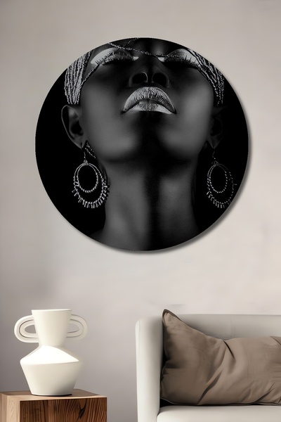 Teona Ahşap Dekoratif Afrikalı Kadın Gümüş Ahşap Tablo Şık Yuvarlak Duvar Dek...