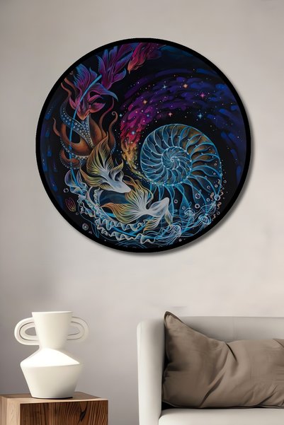 Teona Ahşap Dekoratif Kozmik Sarmal Spiritüel Sanat Duvar Tablo Ahşap Yuvarla...
