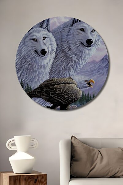 Teona Ahşap Ahşap 5D Elmas Boyama Görünümlü Kartallı Kurt Resmi Tablosu Şık Y...