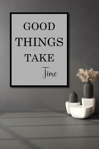 Teona Ahşap Ahşap Good Things Take Time Uv Mdf Tablo Seti Çerçeve Görünümlü D...
