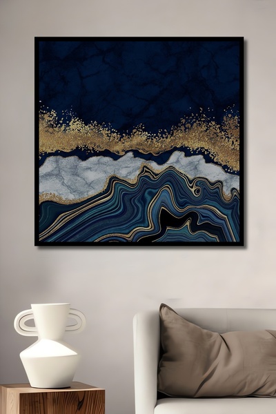 Teona Ahşap Ahşap Tablo Lacivert Mermer Duvar Sanatı Alkol Mürekkebi 3 Boyutl...