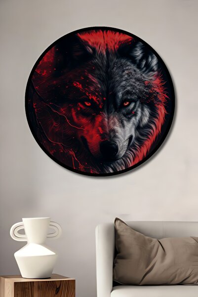 Teona Ahşap Dekoratif Kurt Duvar Tablo Ahşap Yuvarlak Tablo