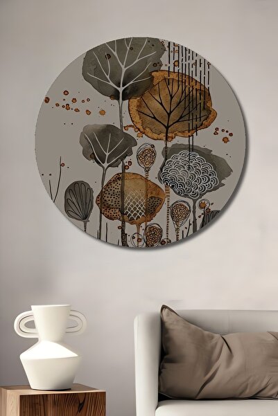 Teona Ahşap Dekoratif Bohem Minimalist Soyut Çizim Ahşap Tablo Şık Yuvarlak D...