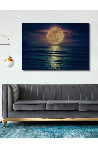 Teona Ahşap Dekoratif Ahşap Tablo Büyük Dolunay Deniz Manzarası 3 Boyutlu Şık...