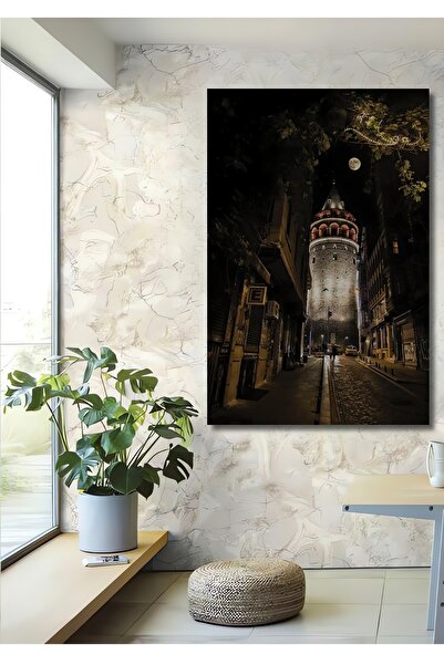 Teona Ahşap Dekoratif Dikey Galata Kulesi Manzara Duvar Tablo Ahşap Dikdörtge...
