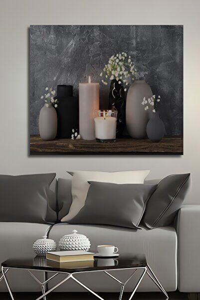 Teona Ahşap Dekoratif Ahşap Antrasit Gri Mum Kombini Dekoratif Duvar Tablo Şı...