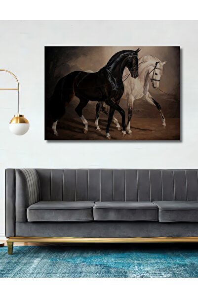 Teona Ahşap Dekoratif Modern Soyut Siyah Beyaz Atlar At Ahşap Tablo Şık Yatay...