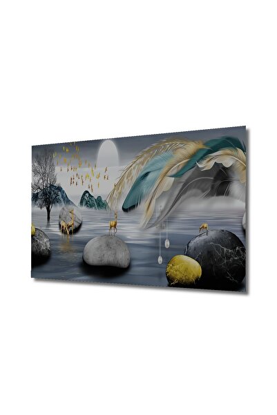 Teona Ahşap Ahşap Tablo Baskılı Modern Soyut Manzara Altın Geyik Ev Ofis Otel Makam Dekor Tablo Tablo