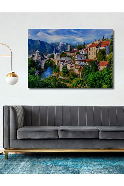 Teona Ahşap Dekoratif Dekoratif Tarihi Mostar Köprüsü Ahşap Tablo Şık Yatay D...