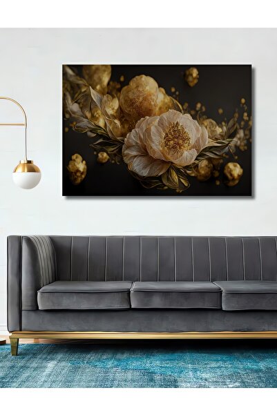 Teona Ahşap Dekoratif Altın Desenli Soyut Çiçek Muhteşem Ahşap Tablo Şık Yata...