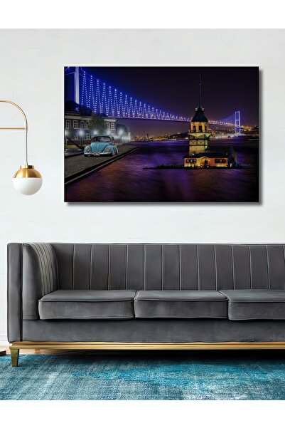 Teona Ahşap Dekoratif Istanbul Manzaralı Ahşap Tablo Şık Yatay Duvar Dekorasyon Tablosu