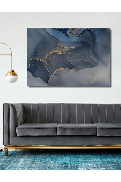 Teona Ahşap Dekoratif Ahşap Tablo Modern 3 Boyutlu Altın Baskılı Mavi Sanatı ...