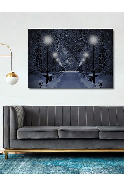 Teona Ahşap Dekoratif Kar Manzaralı Ahşap Tablo Şık Yatay Duvar Dekorasyon Ta...