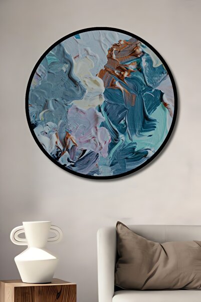 Teona Ahşap Dekoratif 3 Boyutlu Yağlı Boya Görünümlü Duvar Tablo Ahşap Yuvarl...