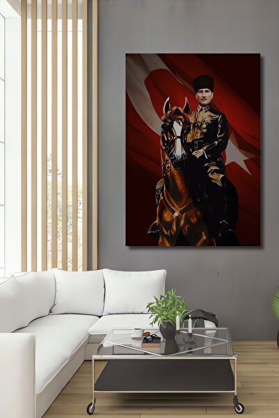Teona Ahşap Dekoratif Dikey Türk Bayrağı Alt Yapılı Atatürk Duvar Tablo Ahşap...