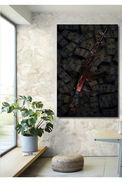 Teona Ahşap Dekoratif Dikey Paralar Ve Silah Duvar Tablo Ahşap Dikdörtgen Tablo