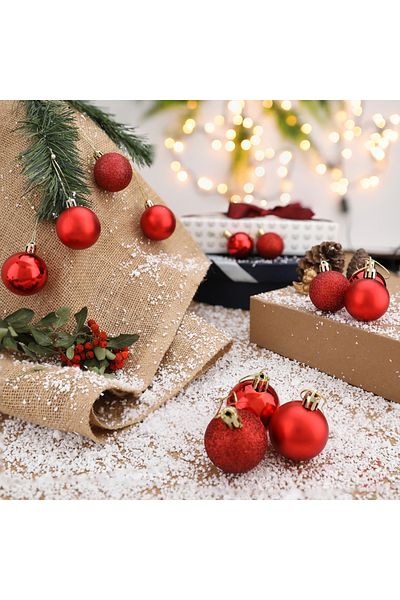 Yenigeldi Set of 12 Red 3.5 cm Christmas Balls, Christmas Balls, Pine Tree Balls, Ornamental Balls