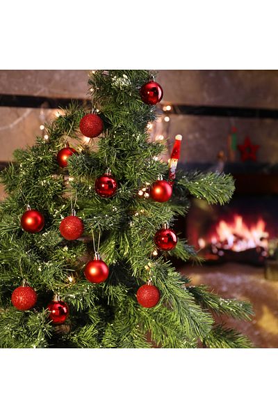 Yenigeldi Set of 12 Red 3.5 cm Christmas Balls, Christmas Balls, Pine Tree Balls, Ornamental Balls